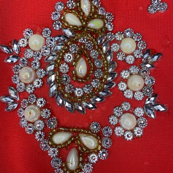 Peach/pink white stone work heavy saree - Picture 2 of 3